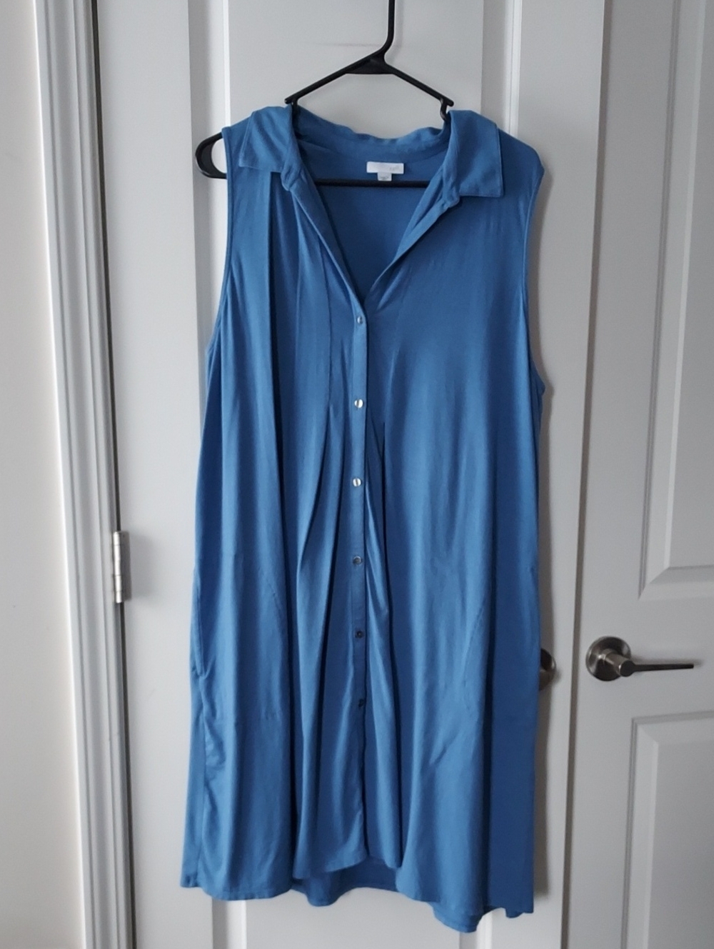Sleeveless Button-Front Blue Tunic Top